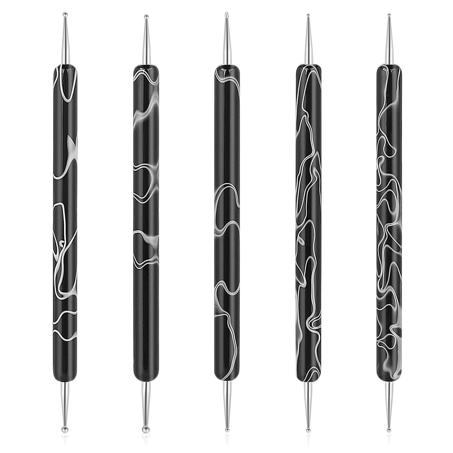 5 Stück Nail Design Dotting Tools Nagelkunst Werkzeug Nagelpunkt Pinsel Punktierung Stift Marbleizing Werkzeug Für Nagelack Maniküre, Schwarz