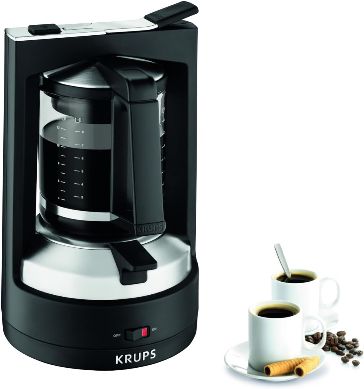 Krups T8 Filter Espressomaskine, 850 Watt, Auto Shut Off, 8-12 kopper, 1 L Kapacitet, Permanent Filter, Oplyst tænd/sluk-knap, Nem at bruge, Sort, KM4689