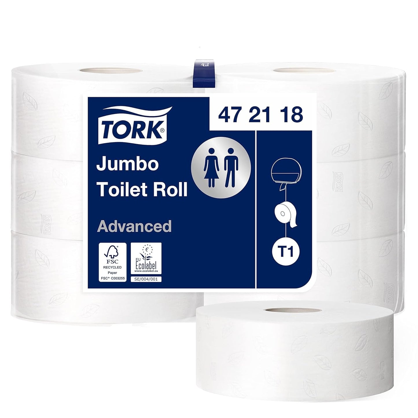 Toiletpapir Tork Jumbo White T1, Avanceret, 2 lag, 6 × 380 M, 472118