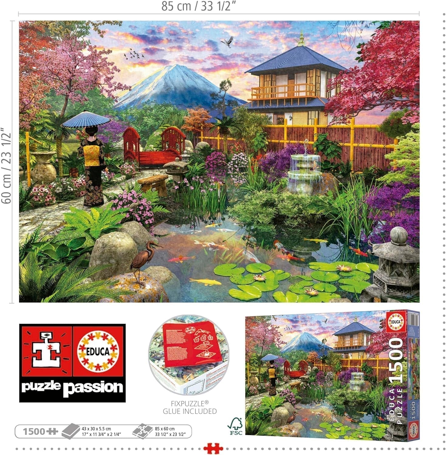 Educa - Puslespil med 1500 brikker for voksne | Den japanske have. Mål: 85 X 60 cm. Inkluderer Fixpuzzle puslespil lim. I 14 år (19937) Puzzle Naty Shop