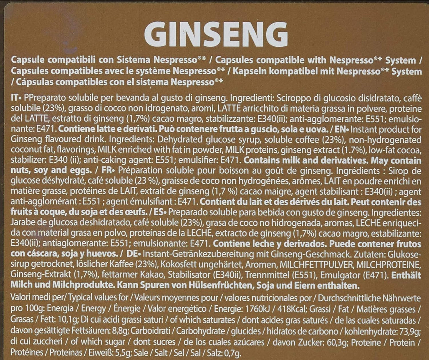 Øjeblikkeligt opløseligt produkt Ginseng kapsler 4,3 g x 40 kapsler