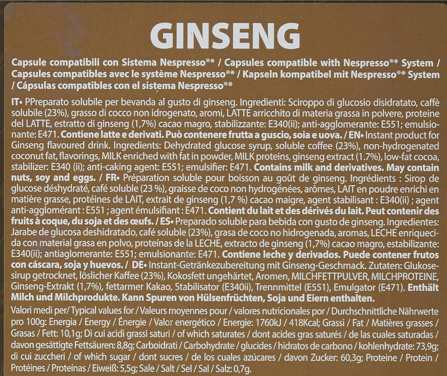 Øjeblikkeligt opløseligt produkt Ginseng kapsler 4,3 g x 40 kapsler