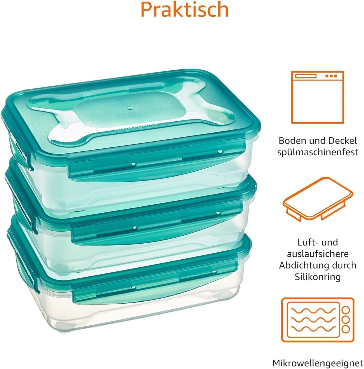 Amazon Basics frysebeholdere i et sæt, med låg, lækagesikre, stabelbare, køle/fryseskab, BPA-fri, plastik, mikrobølgeovn og opvaskemaskine, 3 x 1,2 l, klare madopbevaringsbokse Naty Shop