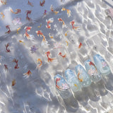 JMEOWIO 3D Nagelsticker Koi Fisch Nail Art Sticker Selbstklebend Nagelaufkleber 5D Stereoskopisk Dekoration Nageldesign Tilbehør 1 Blatt