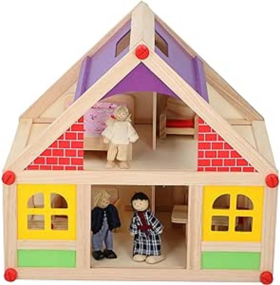 Marionette trælegetøj - trædukkehus med møbler og dukker - 11 stykker dukkehuse Naty Shop Standardtitel