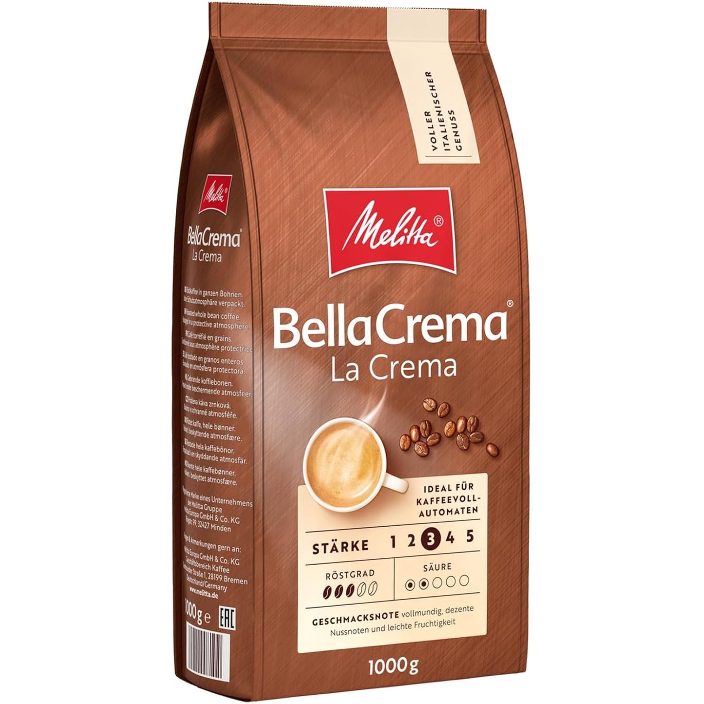 3 Melitta BellaCrema La Crema kaffebønner, mellemristet, 1 kg hver