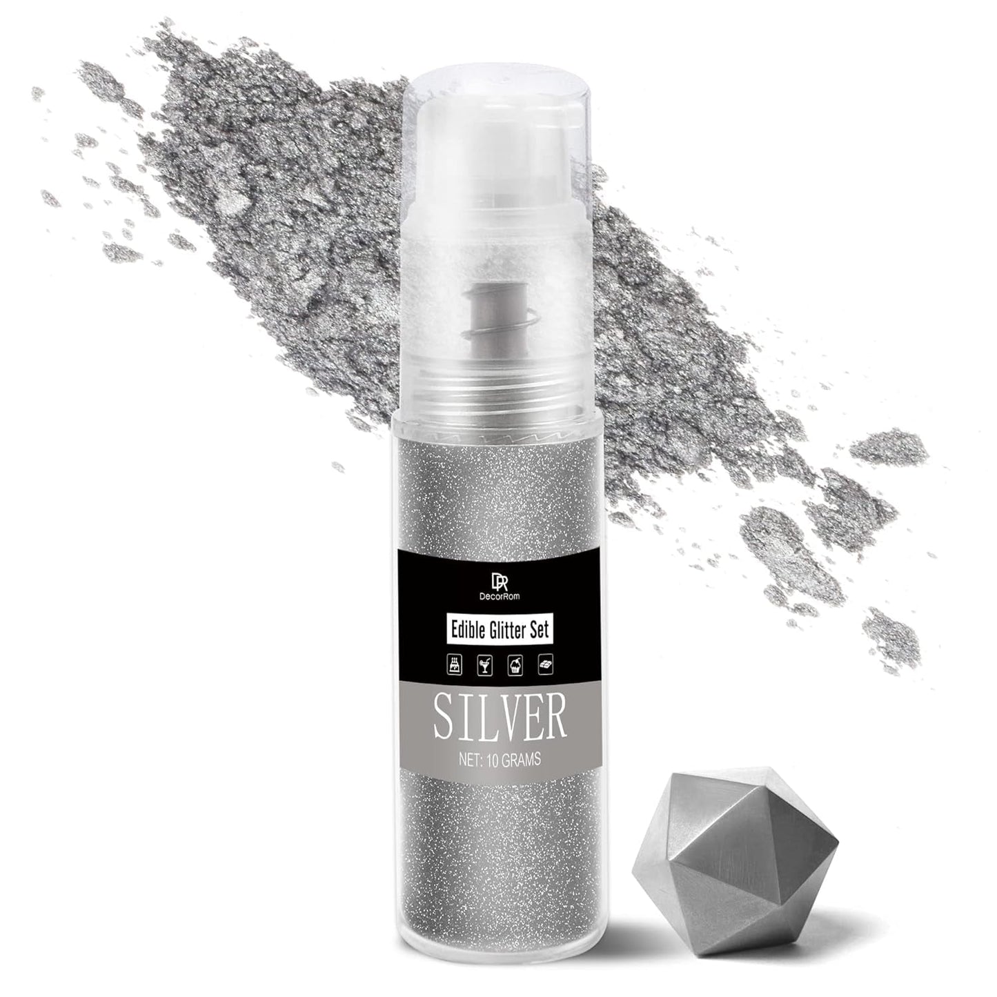 DecoRom, spiseligt glitter, pudder, 10 gram Glitter Naty Shop Silver