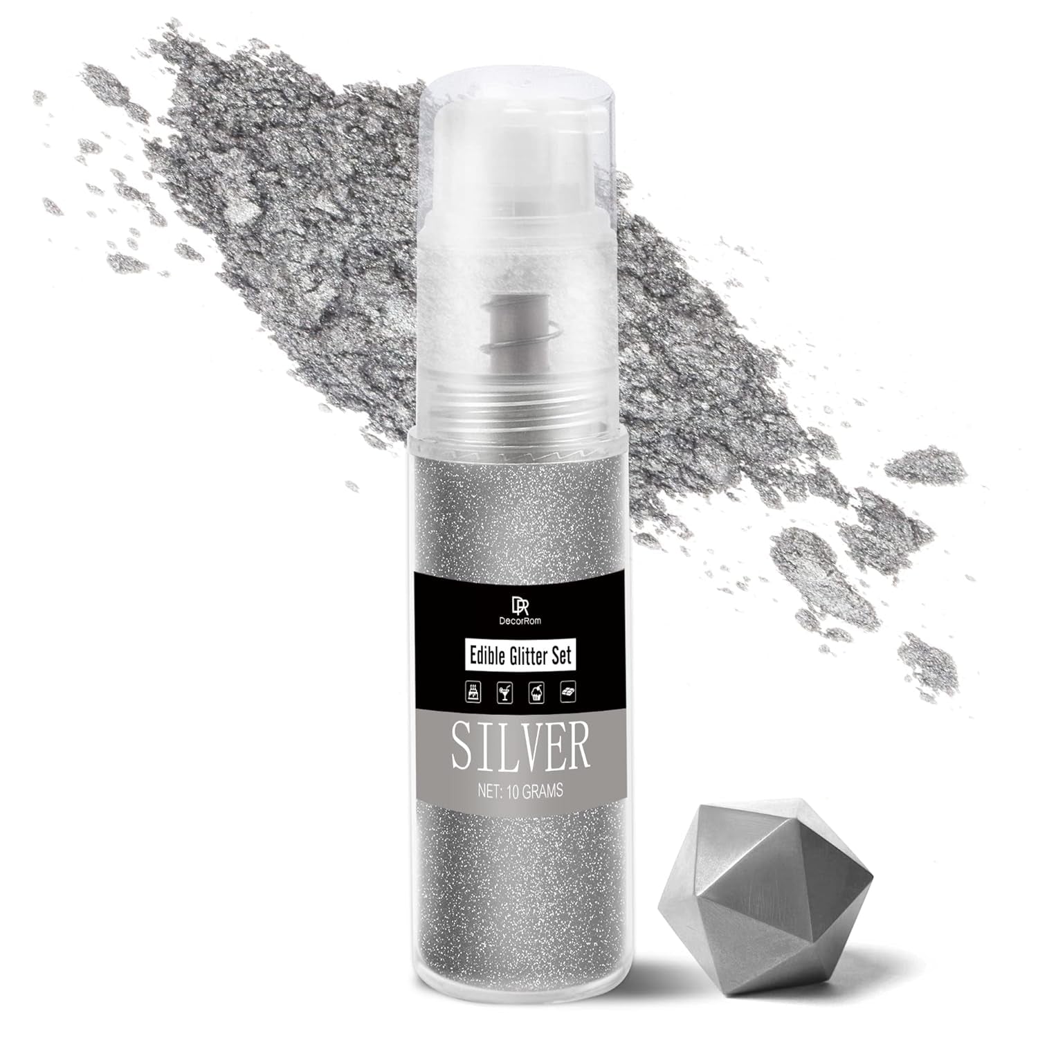 DecoRom, spiseligt glitter, pudder, 10 gram Glitter Naty Shop Silver