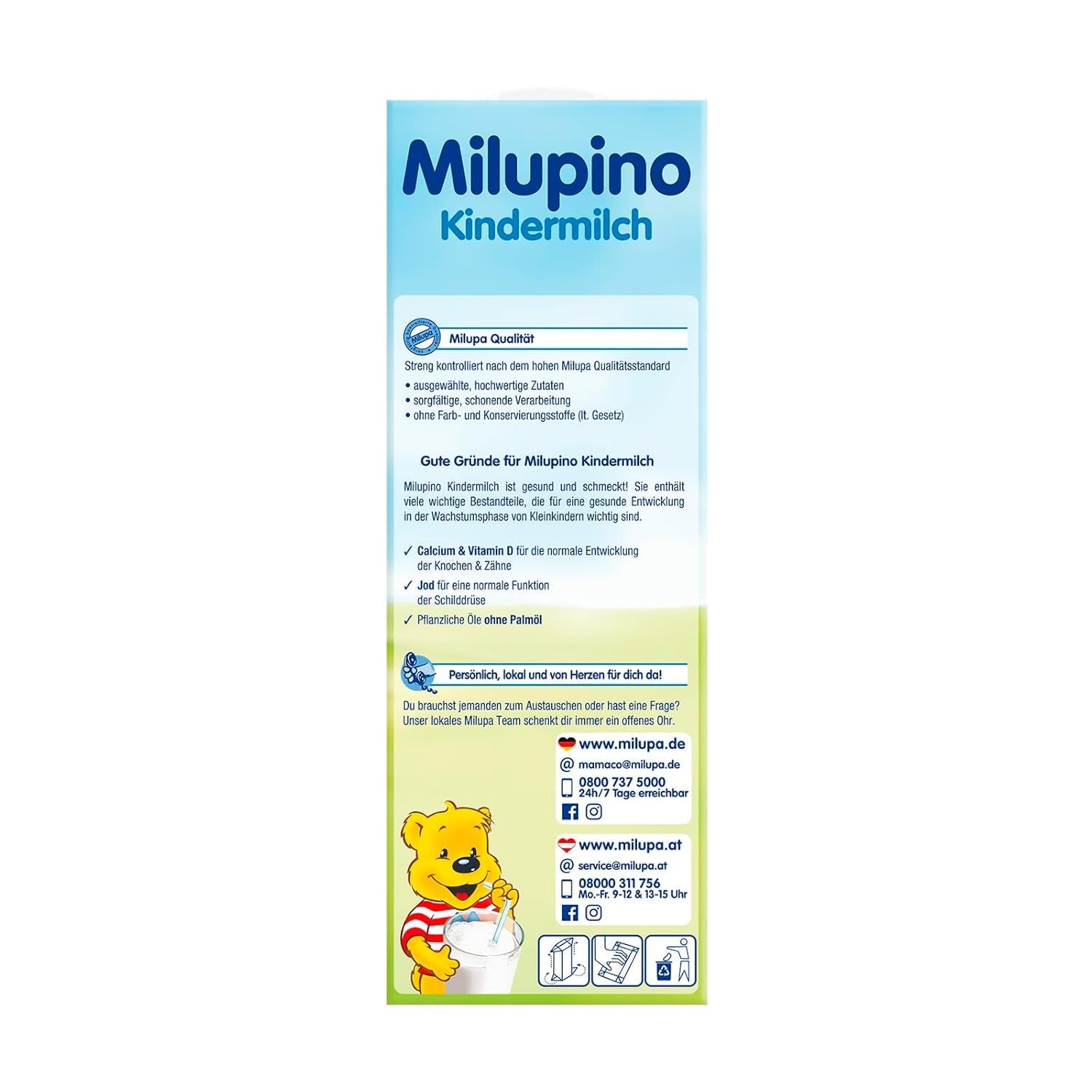 Milupa Milupino Drikkeklar vækstmælk (6x1L), fra 1 år, til små børn i vækstfasen