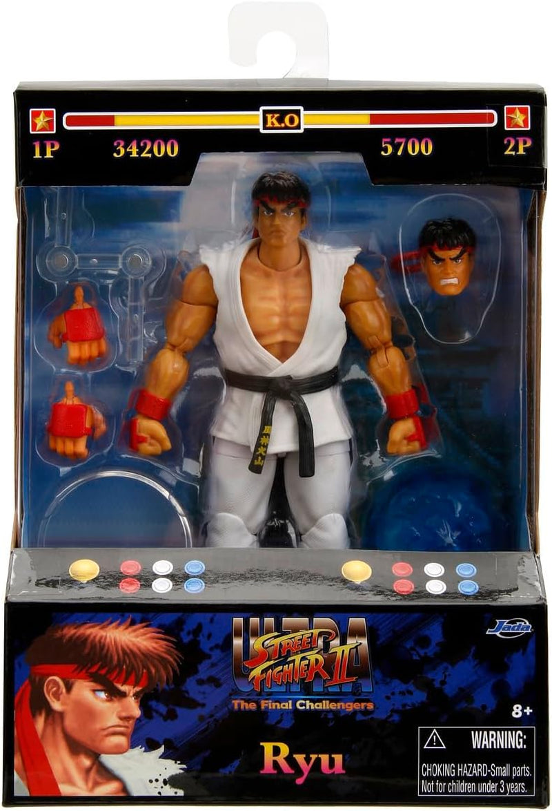 Jada Toys Street Fighter Figur Guile (15 cm) - Street Fighter 2: The Final Challengers Action & samleobjekt bevægelig figur med alternativt hoved, hænder og tilbehør Alder 13+ Actionfigurer Naty Shop Ryu