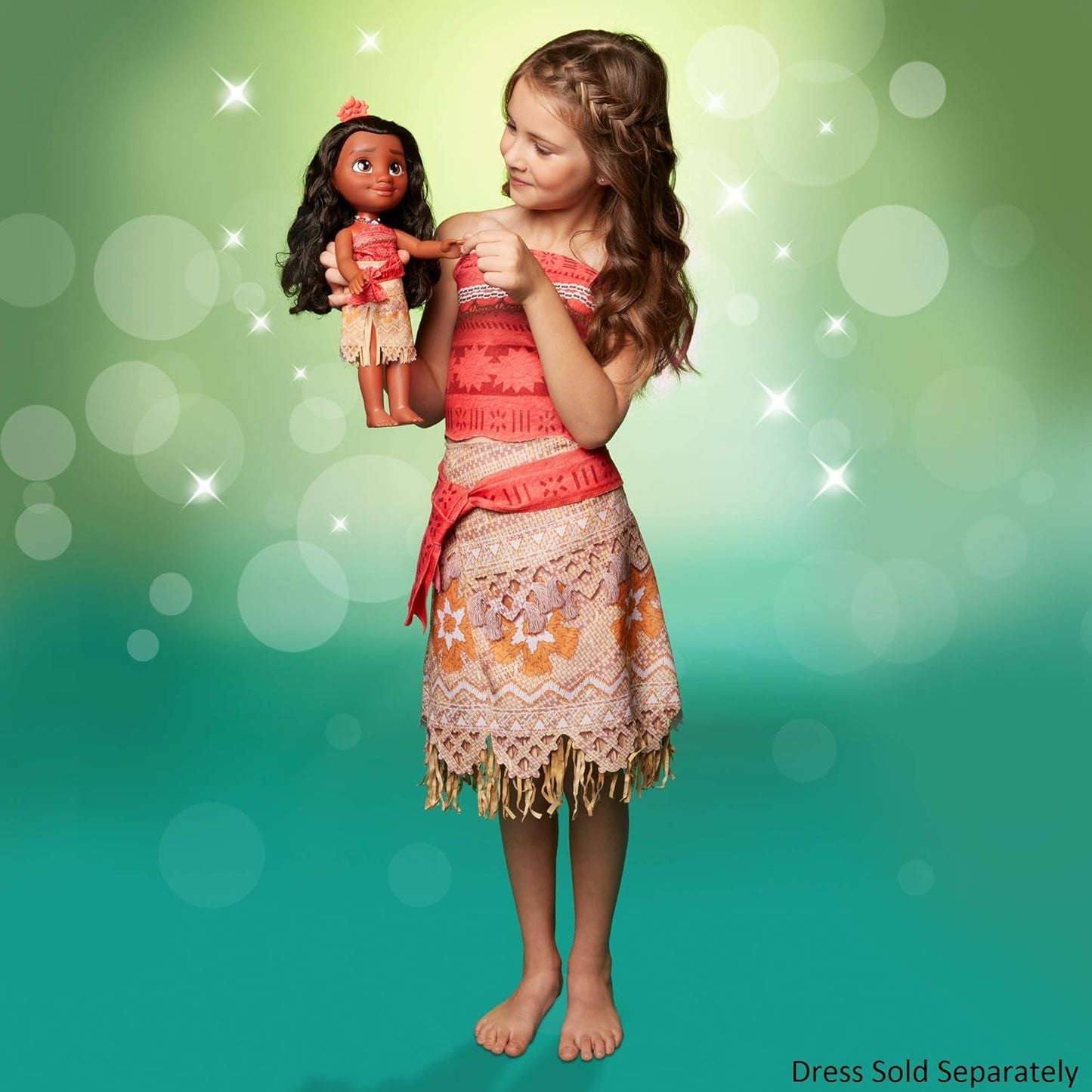Disney Princess Moana 35 cm dukke, reflekterende glitterøjne, bevægelige led, aftageligt outfit, blomsterklemme, langt hår, til piger i alderen 3+