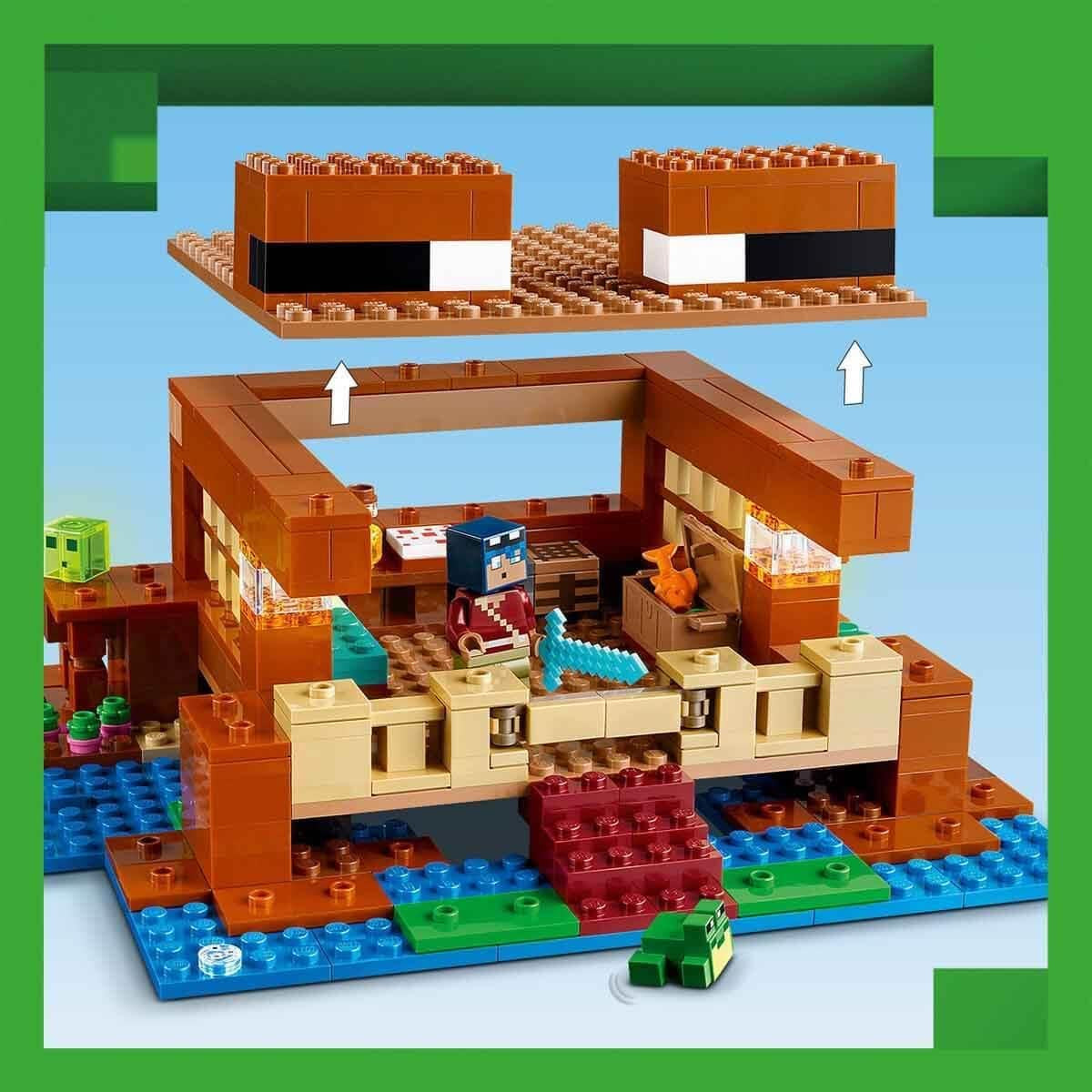 LEGO Minecraft Frøhuset, legetøjshus med figurer inklusive zombie, slim og druknende mand, plus tilbehør som legetøjsbåd og arbejdsbord, gave til drenge og piger fra 8 år 21256 Byggesæt Besuche den LEGO-Store