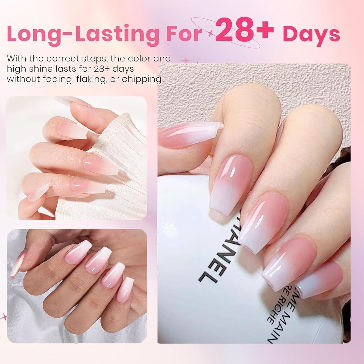 150 stk. Gradient falske neglesæt - 5 farver Ombre Design selvklæbende kunstige negle - Fuldt dække for kvinder og piger - Blanke falske negle til gør-det-selv-manicure (firkantet)