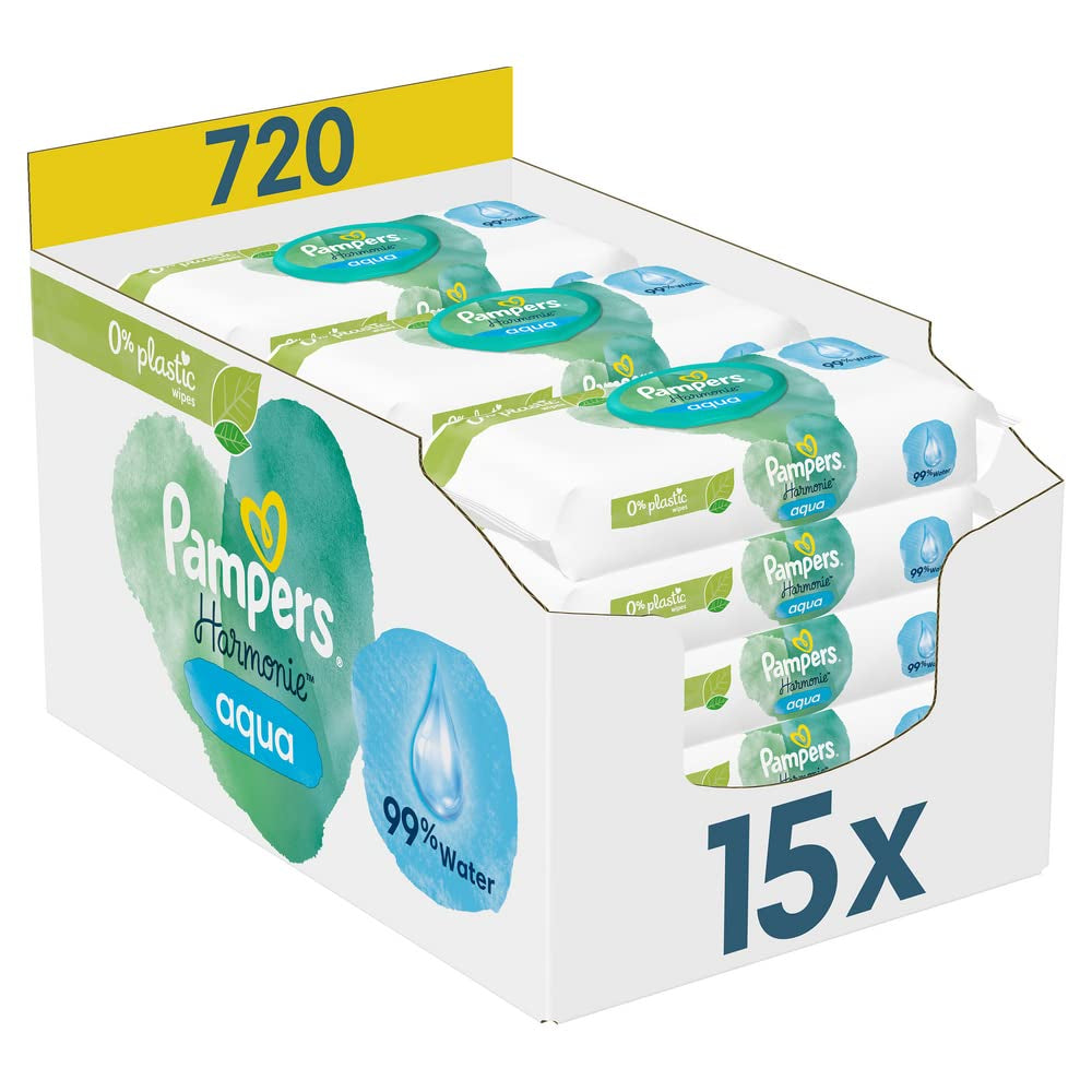 Opus Ocean of Discovery og Pampers Harmony Aqua Baby vådservietter æske, 720 servietter (15 x 48), skånsom beskyttelse til sart hud med 99 % vand
