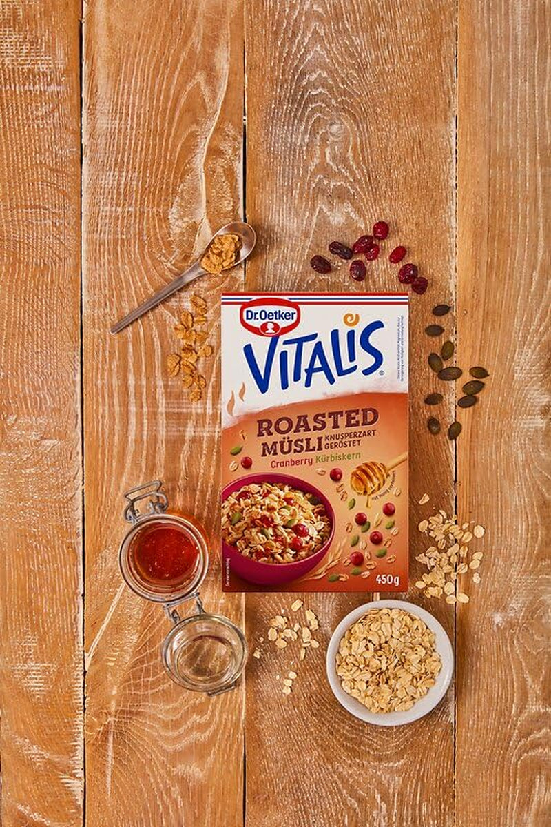 Dr. Oetker Vitalis ristet müsli med tranebær og græskarfrø: ristet müsli med tørrede tranebær, pakke med 8 (8 x 501 g)