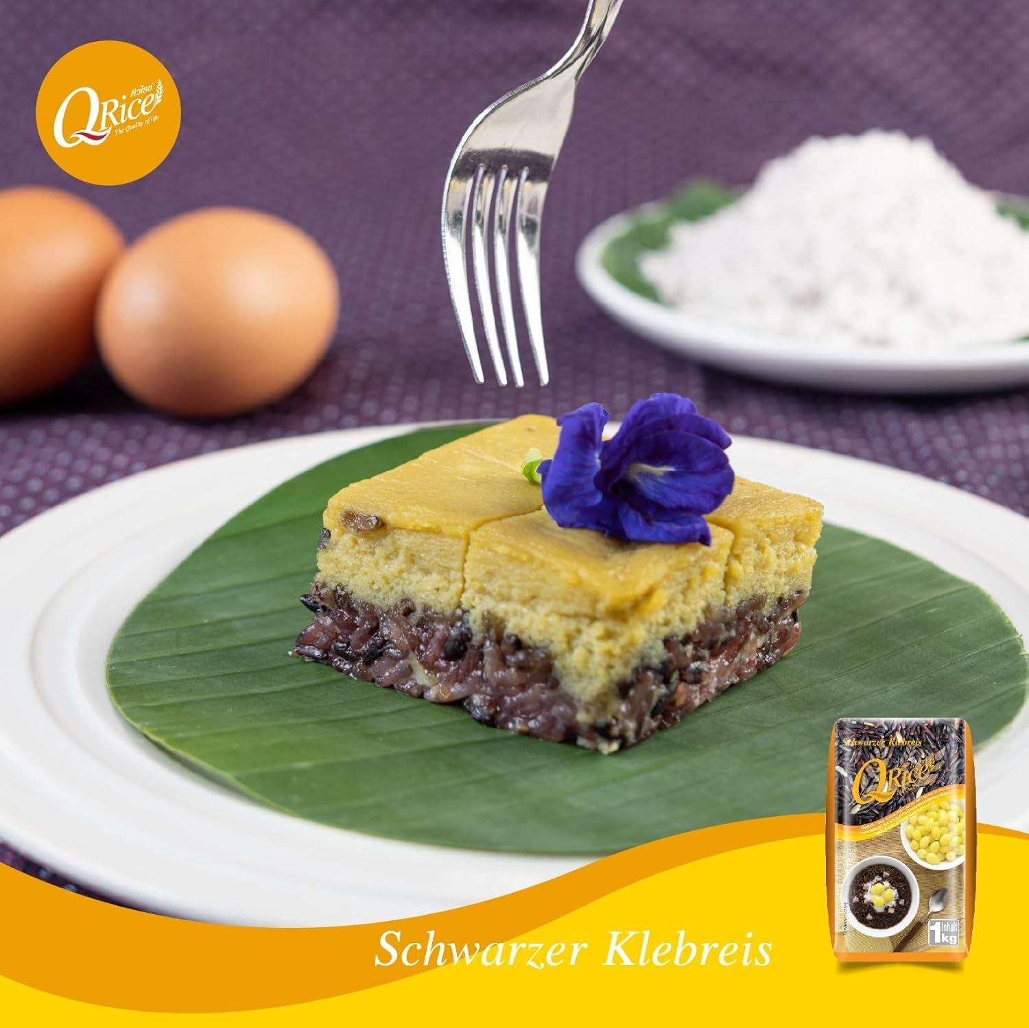 Q RIS | Sort langkornet klæbrig ris fra Thailand | Aromatisk med et delikat strejf af nød | Ideel til karry, sushi og mochi desserter | 1 x 1 kg