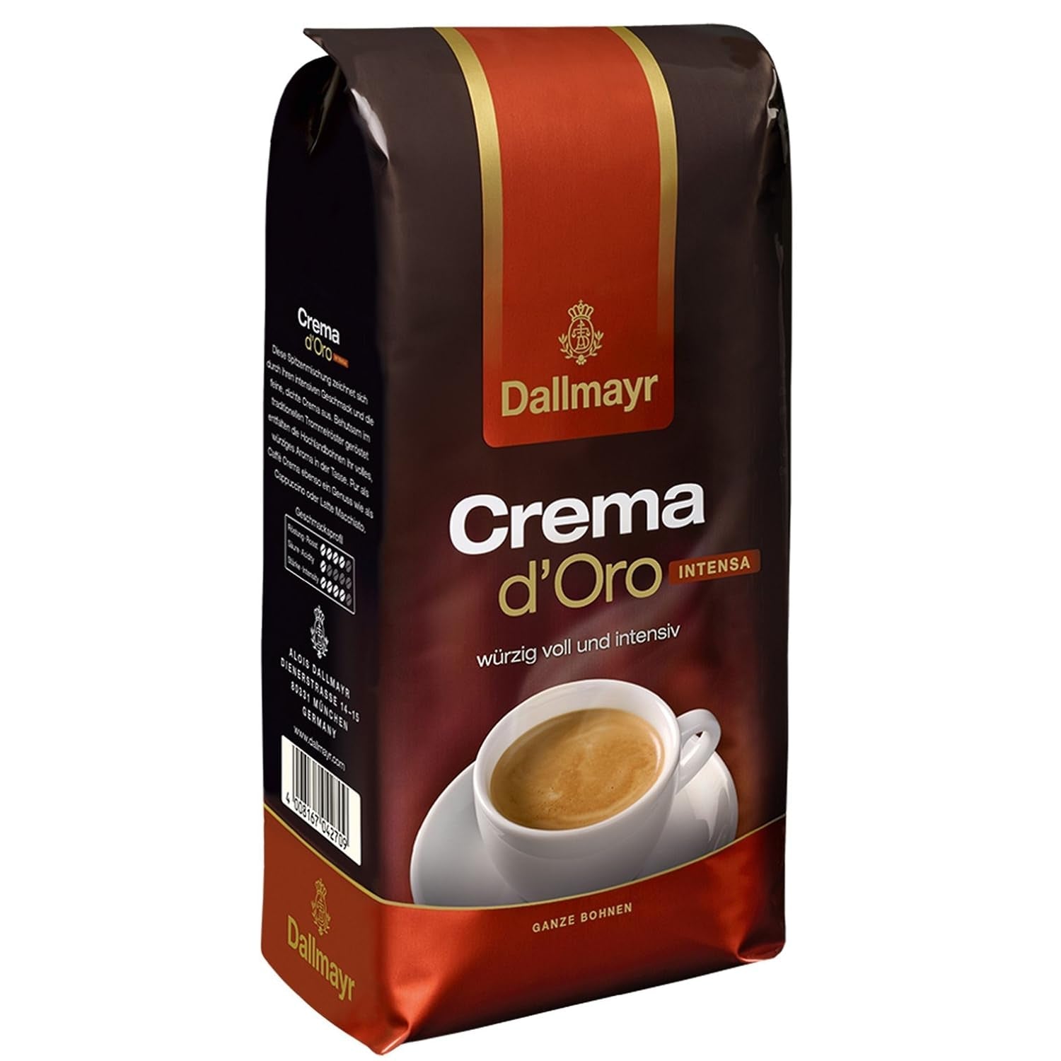 Crema d'Oro Intensa kaffe, malet kaffe, ristet kaffe, hele bønner, kaffebønner, 8 x 1000 g