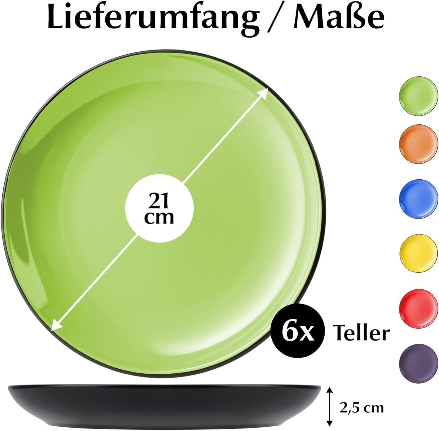 MIAMIO - Sæt med 6 keramiske stentøjstallerkener/middagstallerkener - Le Papillon Collection (farverige, små tallerkener (6x))