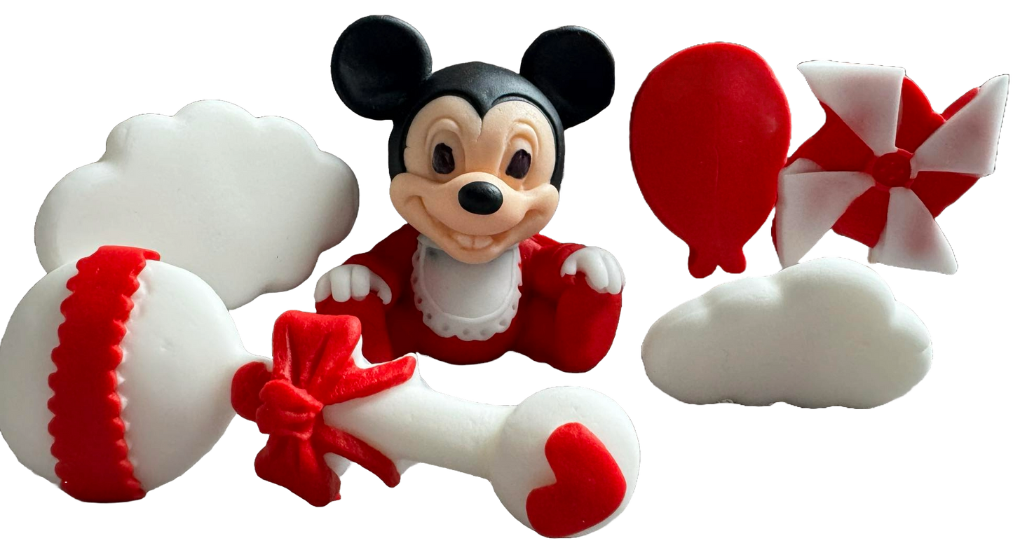Sæt med 6 spiselige sukkerdekorationer, Mickey Mouse Sugar Paste Decorations Naty Shop