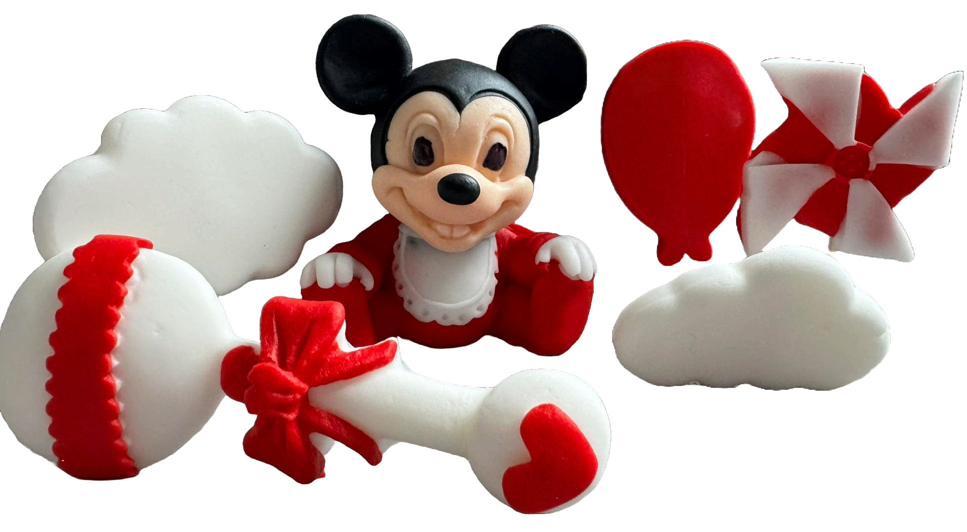 Sæt med 6 spiselige sukkerdekorationer, Mickey Mouse Sugar Paste Decorations Naty Shop
