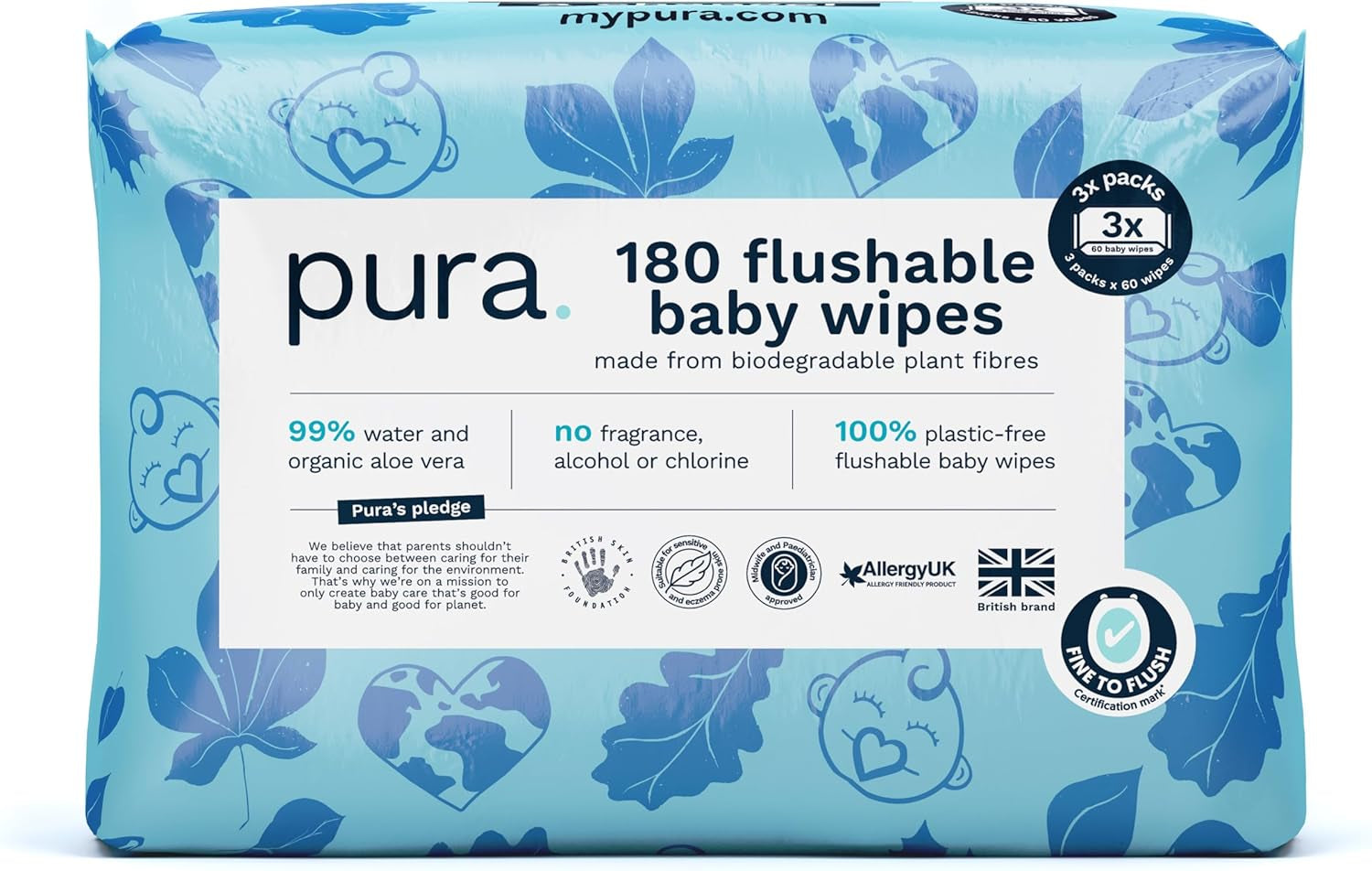 Miljøvenlige engangsbabyservietter til følsom babyhud 70 servietter (1 pakke) 99 % vand 100 % plastikfri til følsom hud Eksemtilbøjelig nyfødt biologisk nedbrydelig vegansk