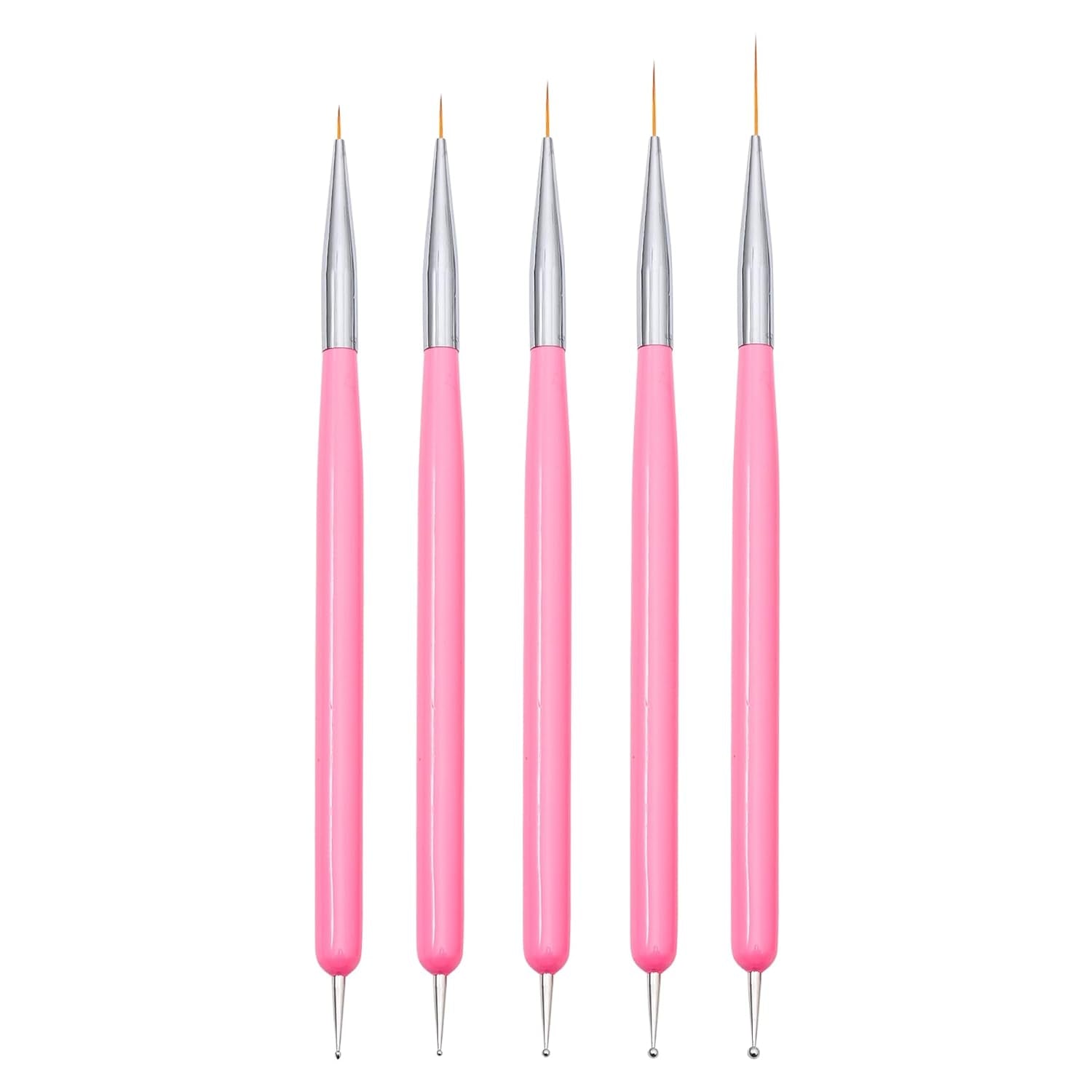 Nagelkunst-Pinsel, 5 Stück, Nailart-Pinsel, Punktierstift-Werkzeuge, Malkunst-Design-Pinsel-Set Für Lange Linien, Dünne Details, Feine Zeichnungsgrößen 7/9/11/15/22 Mm, Black