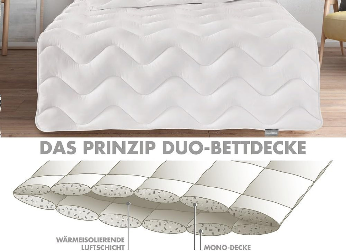 Traumnacht Cozy - Sengesæt 4 sæsoner, 1 X delbart quilt 135 X 200 Sæt og 1 X pude 80 X 80 Cm, Øko Tex certificeret, hvid, udviklet i Tyskland, (pakke med 2) Dyner og dyner Naty Shop