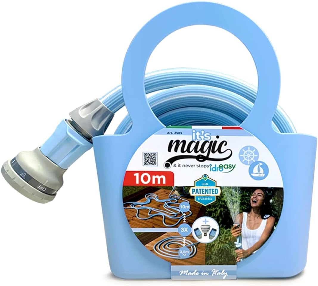 Magic Blue 10 meter knude- og snoningsbestandig, forlængelig haveslange med pose og sprøjtedyse
