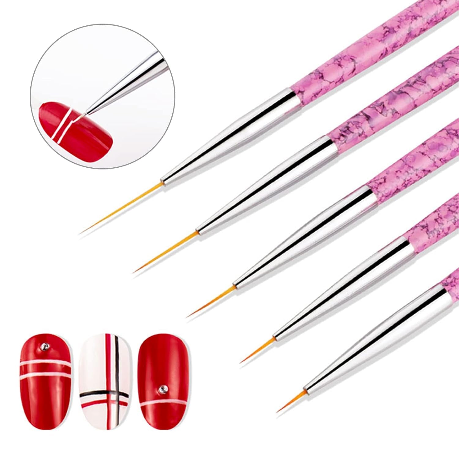 Sularpek Nail Art Liner Pinsel, 5 Stück Profi Detail Fine Nails Gel Negle Brush, Nagel Pinsel Dünn Für Beauty Frauen Nagelstudio (5 Größen, Rosa)