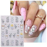 JMEOWIO 6 Blatt 3D Nagelsticker Ostern Nail Art Sticker Selbstklebend Nagelaufkleber 5D Stereoskopisk Süßer Hase Ei Dekoration Nageldesign Zubehör