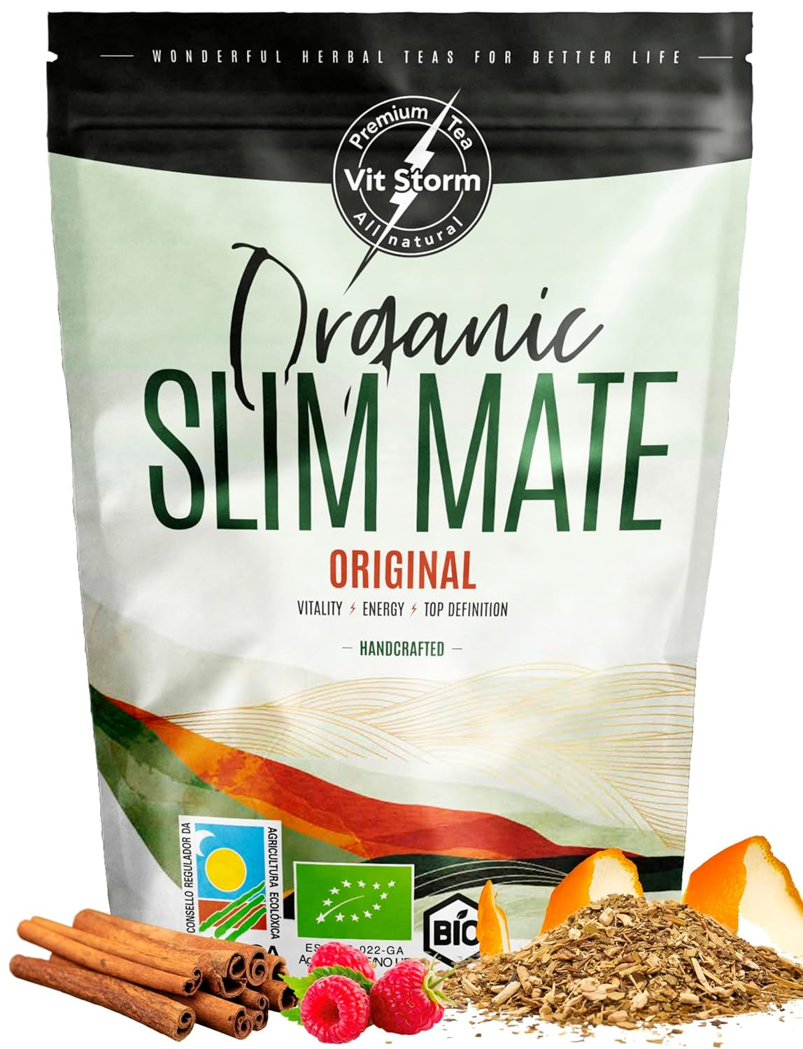VITSTORM® Slim Tea Kardemomme – BIO Yerba Mate Tea – Detox og vanddrivende te – 100G