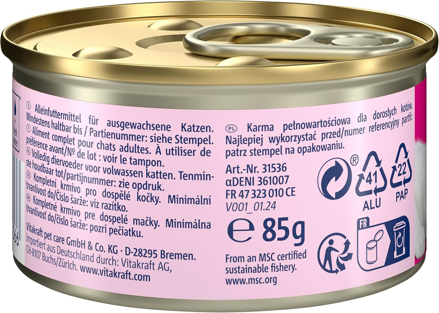 Vitakraft Poésie Mousse, våd kattefoder, luftskum, med laks, uden tilsat sukker eller korn (12 x 85g)
