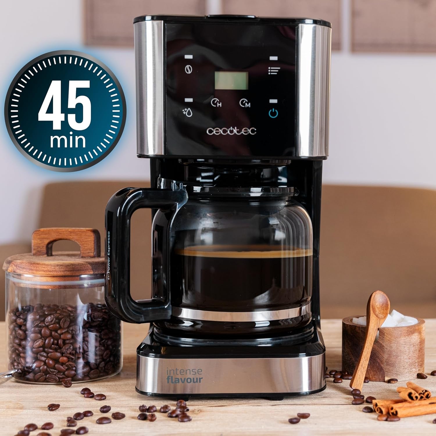 Espresso med filter Cecotec Coffee 66 Drop and Touch, effekt 950 W, 1,5 L, 12 kopper, touchskærm, glaskaraffel, 24-timers timer, 6 kontakter, genanvendeligt mesh-filter