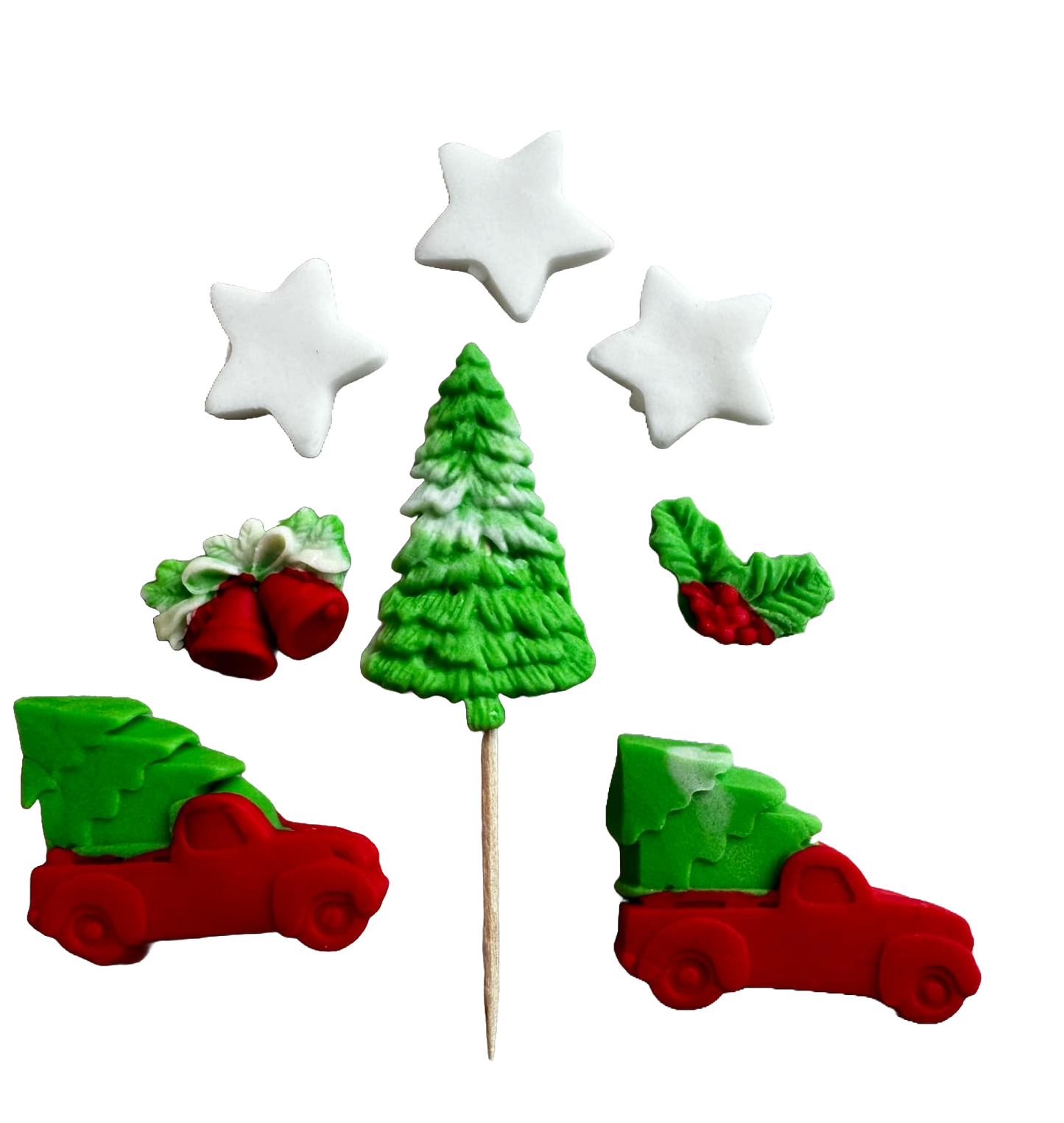 Sæt med 8 spiselige sukkerpasta-dekorationer, Winter Holidays Sugar Paste Decorations Naty Shop