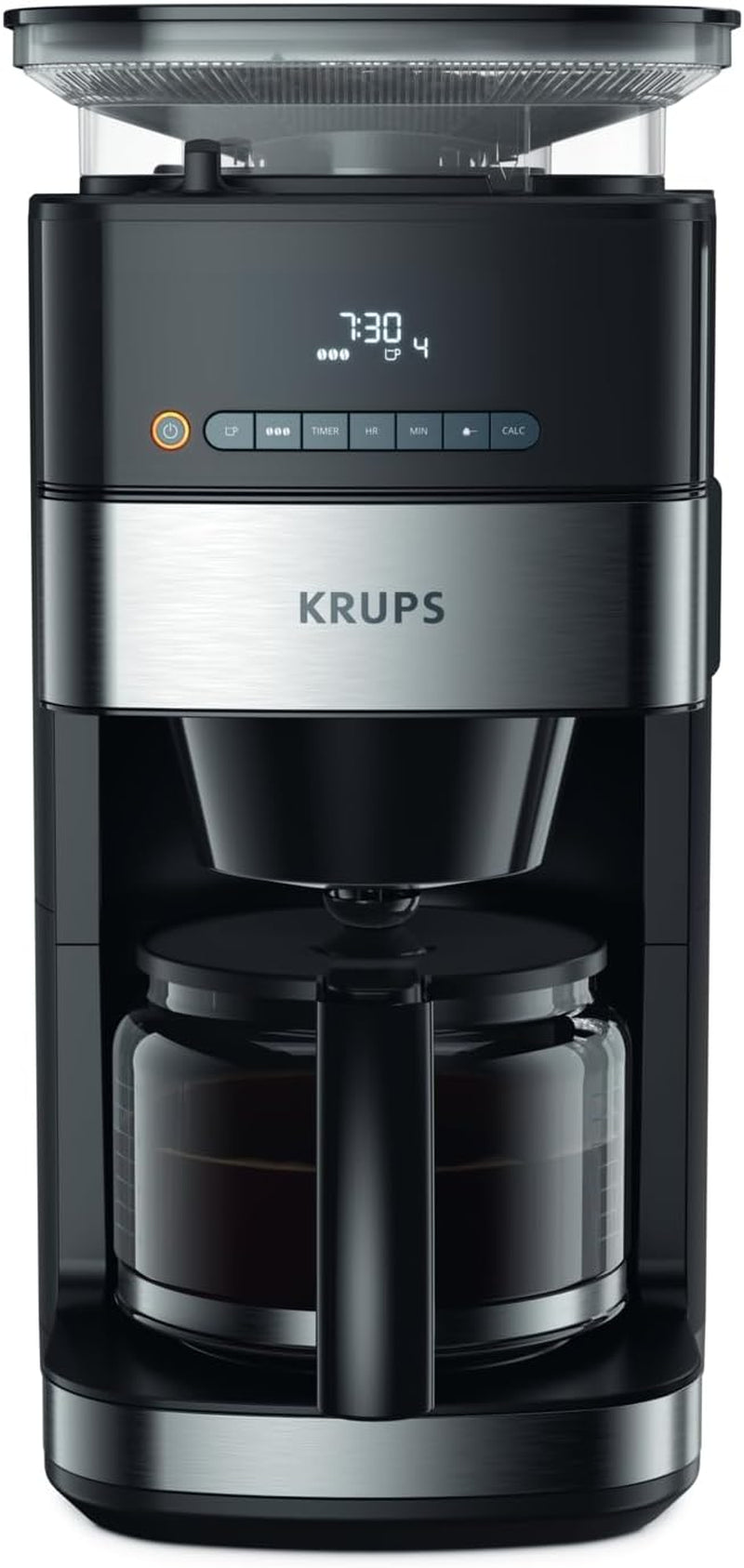 Krups Espressomaskine KM8328 Kværn med kværn | 24 timers timer | Kornbeholder 180 g | Kapacitet 1,25 l til op til 15 kopper kaffe | Autosluk funktion | 3 maleindstillinger | Sort