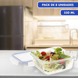 Max Home 8-pak glas lufttætte beholdere Mikroovn glas madkasse Genlukkelige madbeholdere 550 ml klare låg madbeholdere (16538) madopbevaringsbokse Naty Shop