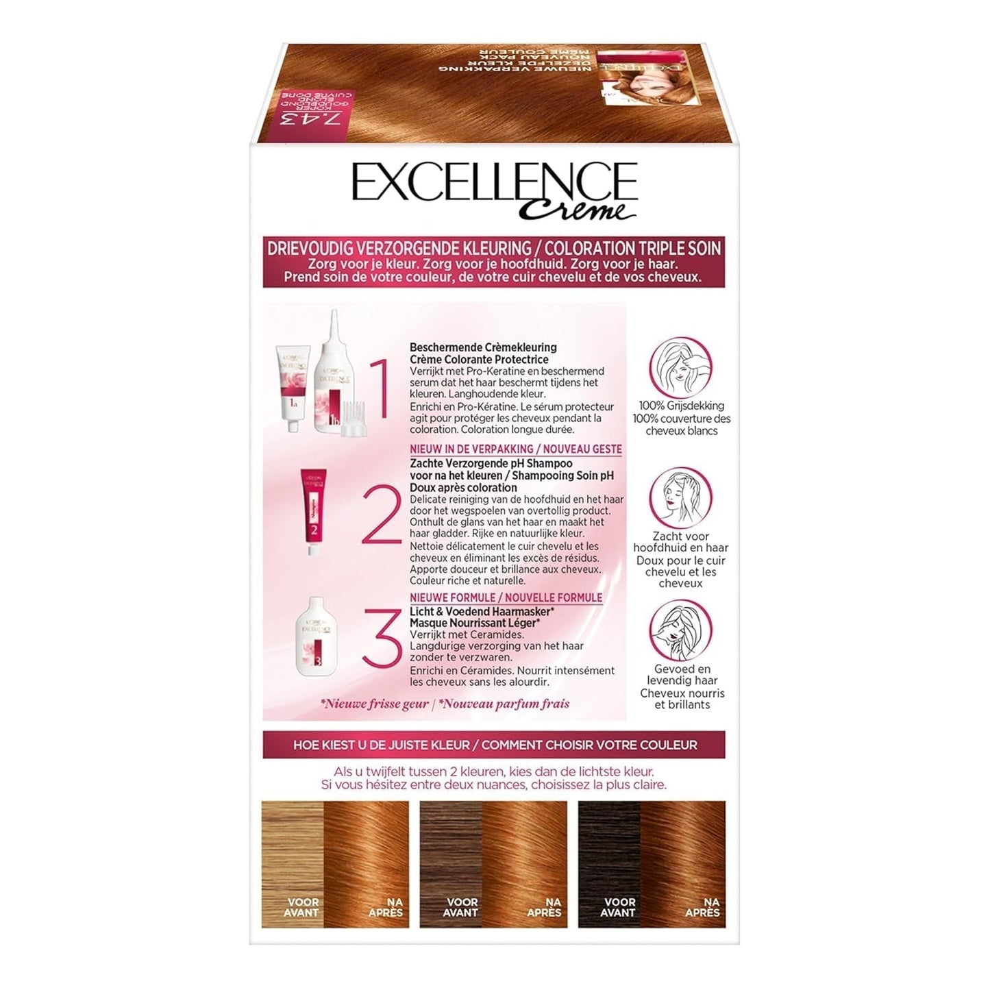 Paris Excellence Creme 7.43 Hårfarve Rød - Hårfarve (Rød, Blond Cuuvré Gold, Belgien, 63 mm, 100 mm, 163 mm) Naty Shop Hårfarve