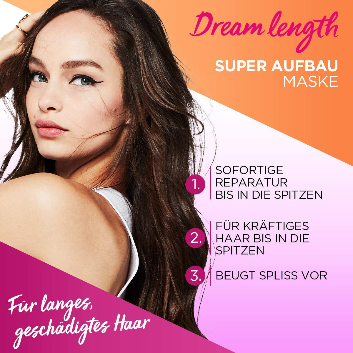 L'Oréal Paris Elvital Anti Split End Hair Mask til langt, beskadiget hår, Intensiv udskylningsbehandling, Med vegetabilske vitaminer og ricinusolie, Dream Length Super Build-up Mask, 1 x 300 ml Naty Shop Hair Mask