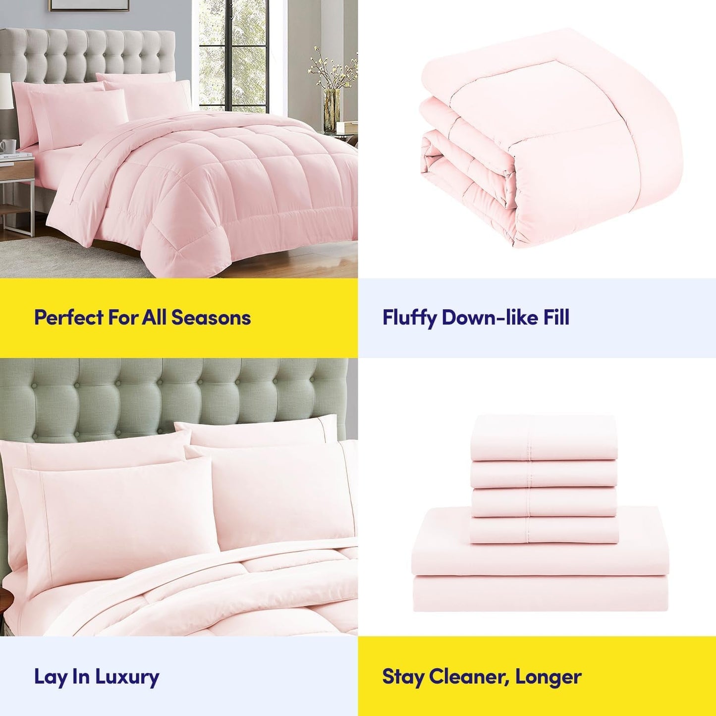Sweet Home Collection All Seasons Alternativ Dyne, Varm, Luksus, Plys, Loft, Mikrofiber, Fyld, Sengetøj, Fuld, Lyserød King Naty Shop dyner og dyner