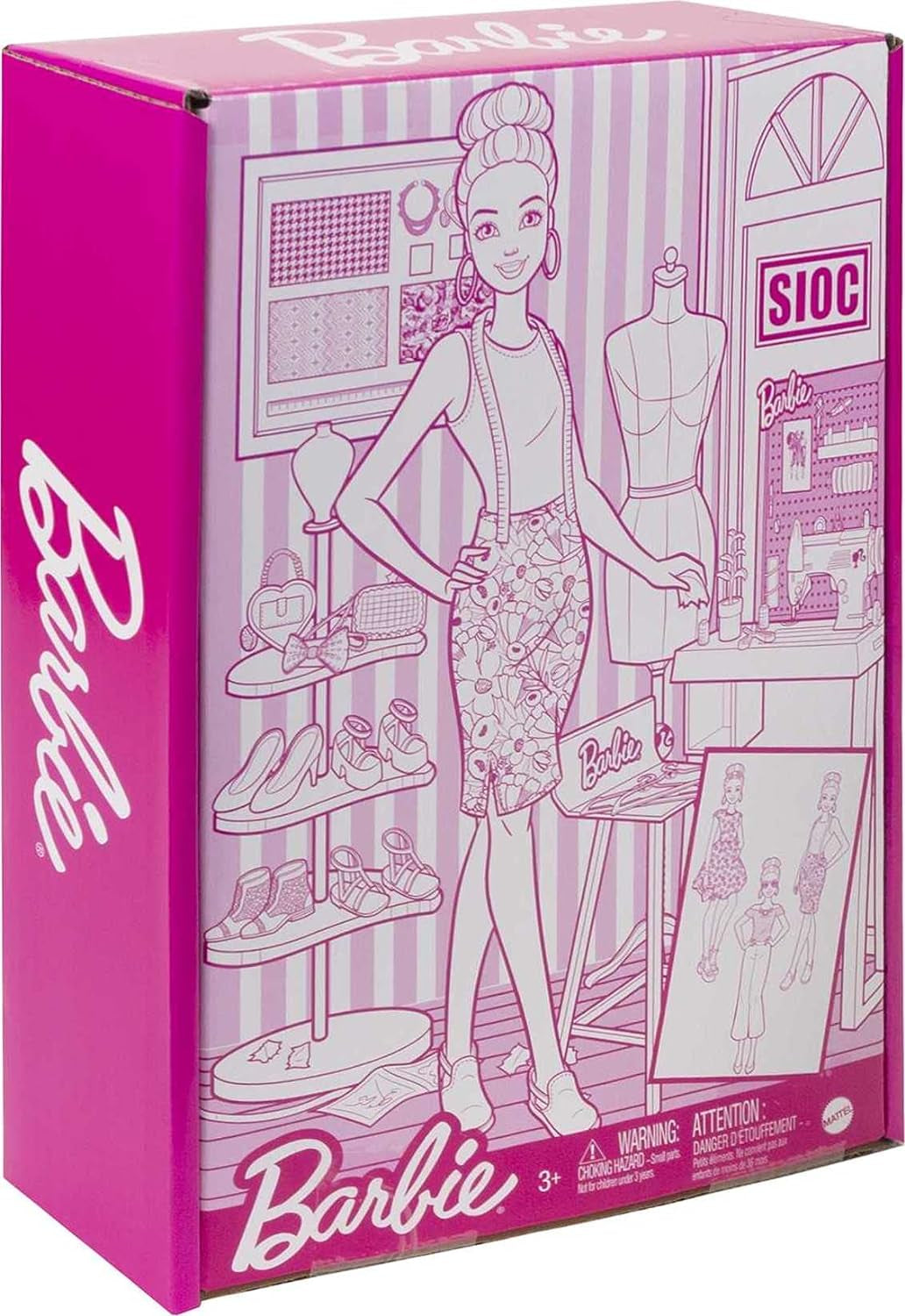 Barbie HDY90 - modedesignerdukke (30,40 cm) og studie, 25+ design- og modetilbehør, designskrivebord, stol, symaskine, stofmodel, mannequin og mere, legetøj fra 3 år Naty Shop Dolls