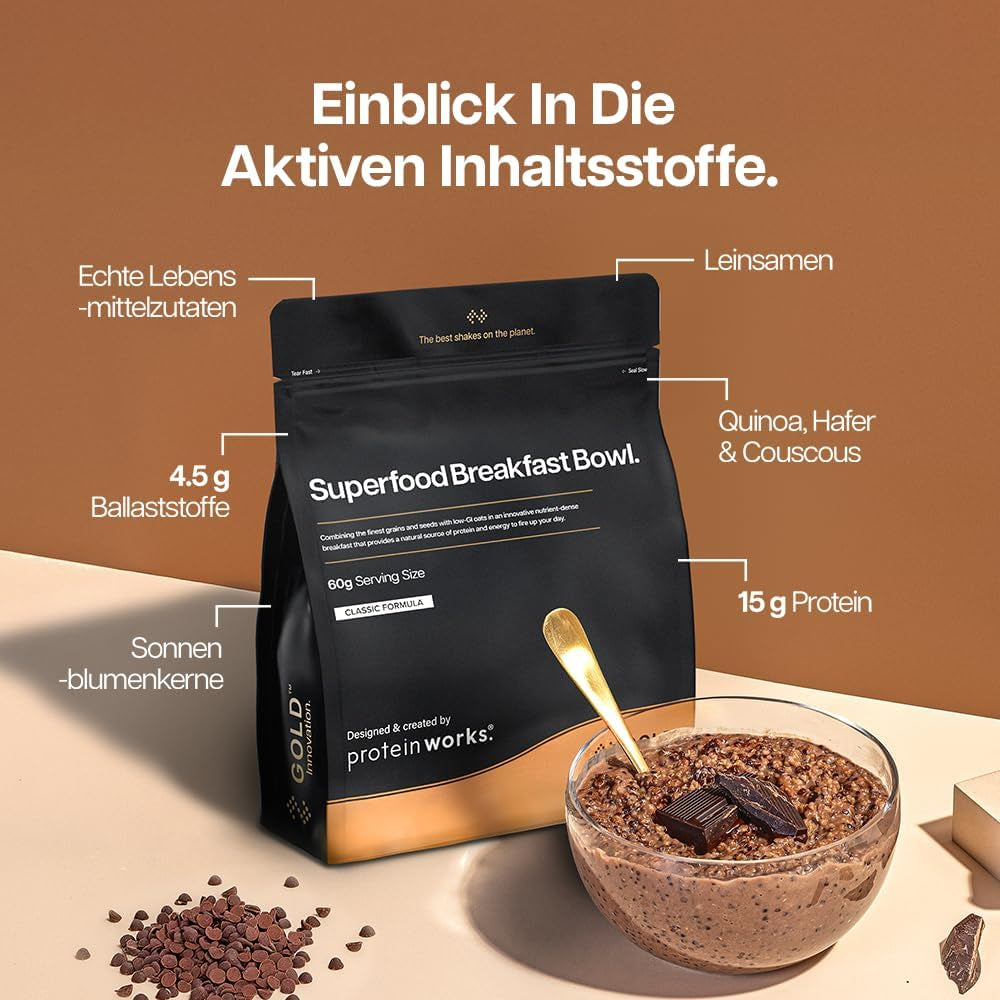Protein virker | Superfood morgenmad - GULD Innovation, prisvindende korn, proteinmüsli, næringsrig med korn, frø og havre, fiberrig, æble og kanel, 10 portioner, 600 g