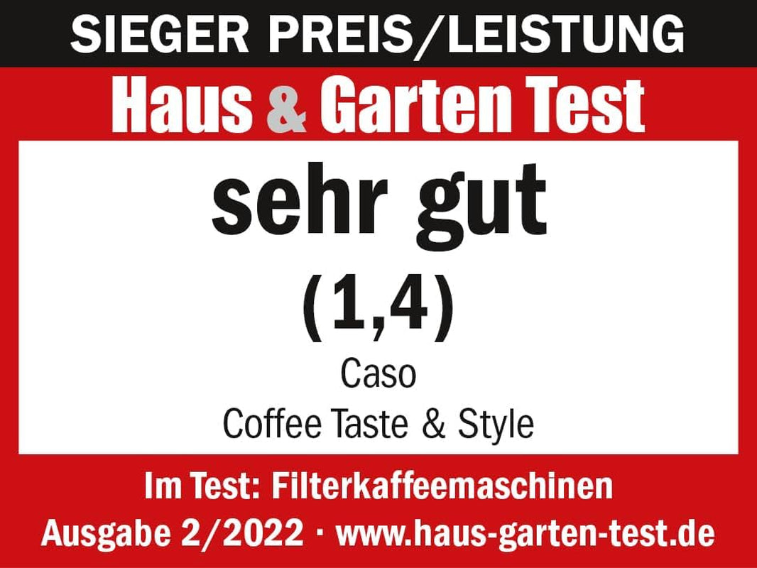 CASO Coffee Taste and Style espressomaskine med permanent filter, 1,5 l, optimal bryggetemperatur 92-96 °C, anti-drypsystem, optimeret bryggehoved, rustfrit stål, 12 kopper