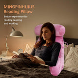 XL læsepude til seng og sofa med aftagelig nakkerulle, ideel rygpude til voksne med memoryskum til behagelig læsning, arbejde, leg, se tv, afslapning (pink)