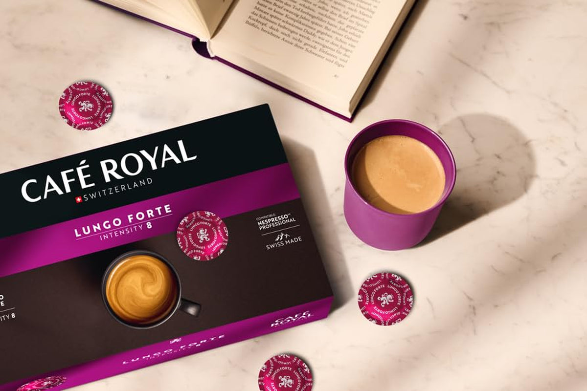 Café Royal Professional Pads, Lungo Forte, 50 Nespresso (R) Professionelle kompatible puder til kontor og gastronomie, Rainforest Alliance certificering, 100 Prozent Arabica Kaffee, Intensitet 8