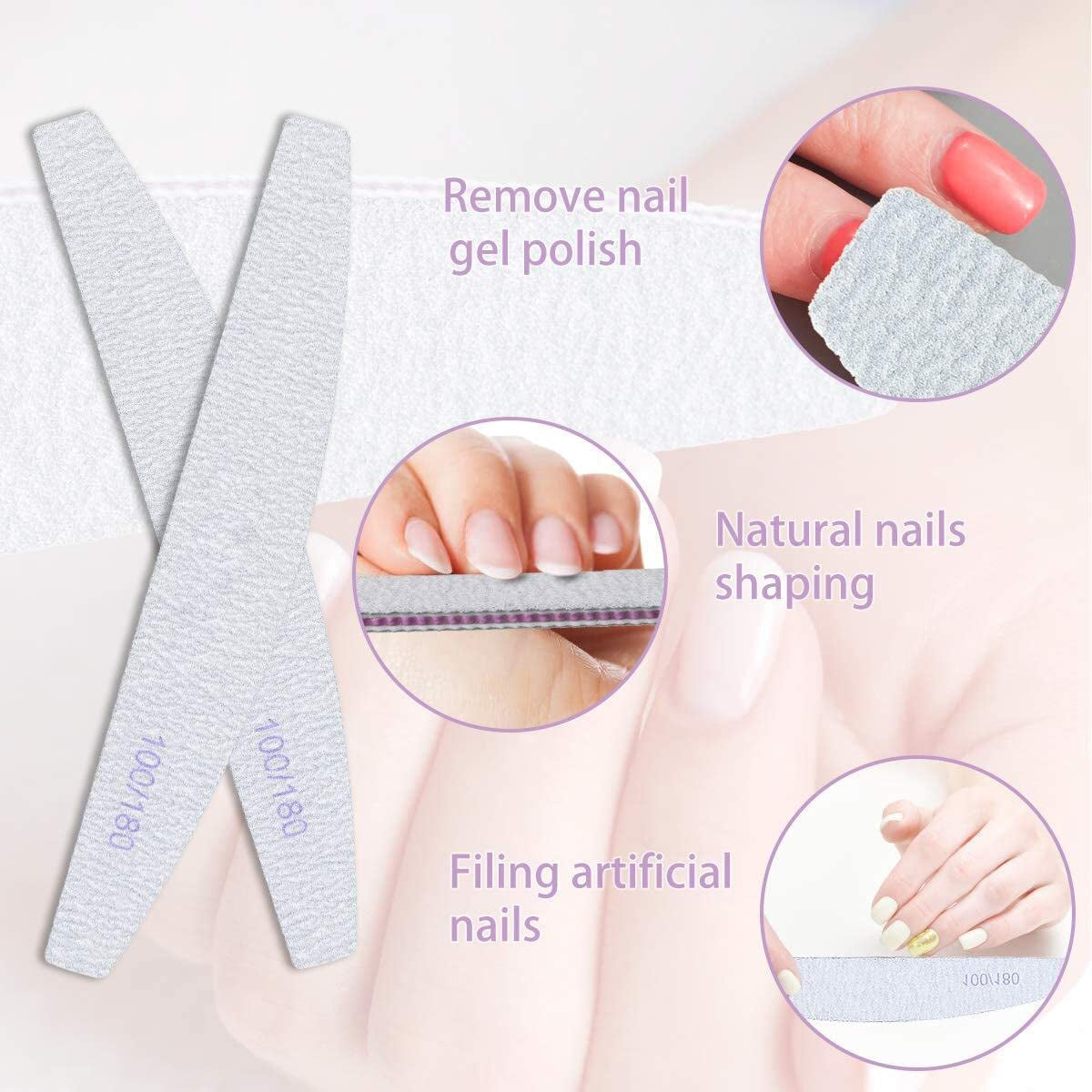 URAQT Professionelle Nagelfeile, 16 Stück, Feile 100/180, Waschbar, Für Nägel, Doppelseitig – Friseursalon, Haustiere (Hvid)