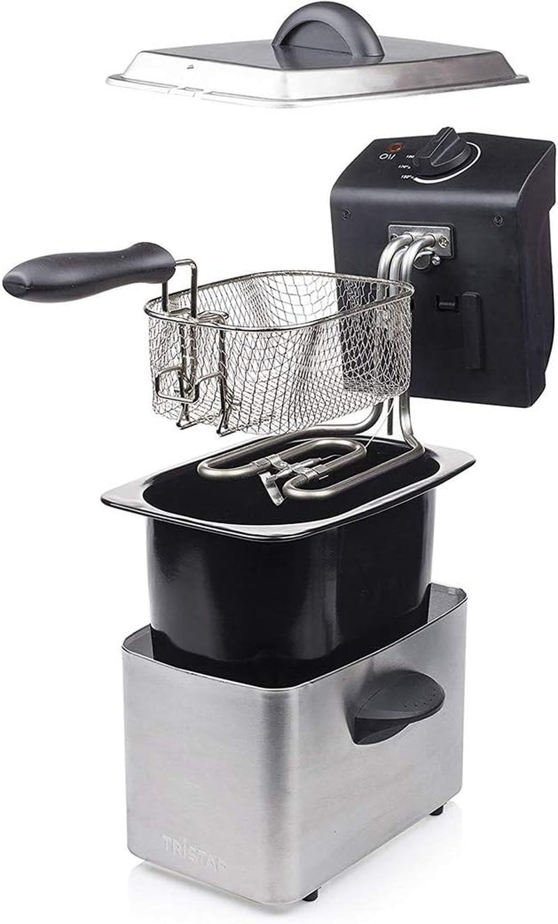 Tristar frituregryde i rustfrit stål - Med 2 liters kapacitet, koldzonefunktion og justerbar termostat op til 190°C, FR-6919, sølv Hvidevarer Naty Shop