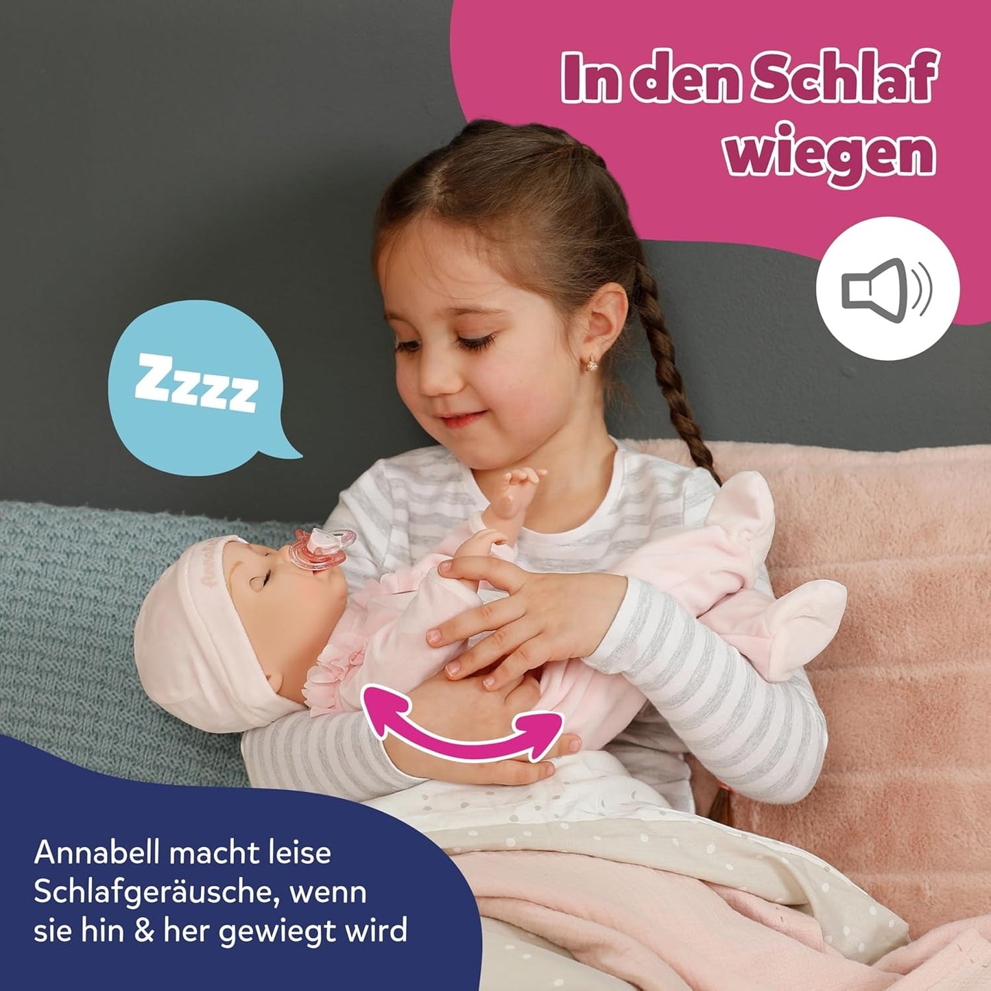 BABY Born Annabell 43 cm - Blød dukke med 7 elektroniske funktioner og lyd - Velegnet til børn fra 3 år og opefter - Dukken inkluderer tilbehør - Kræver batterier