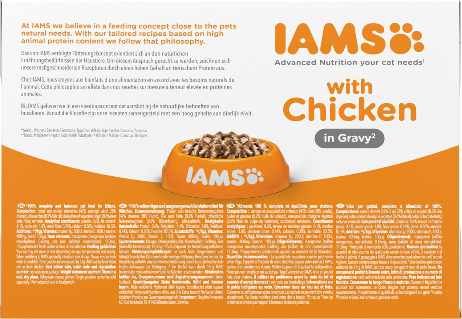IAMS Delights Kitten Nassfutter - Multipack Katzenfutter mit Hunn i sauce, højkvalitets Futter for Junior Kätzchen af ​​1-12 Monate, 12 x 85 g