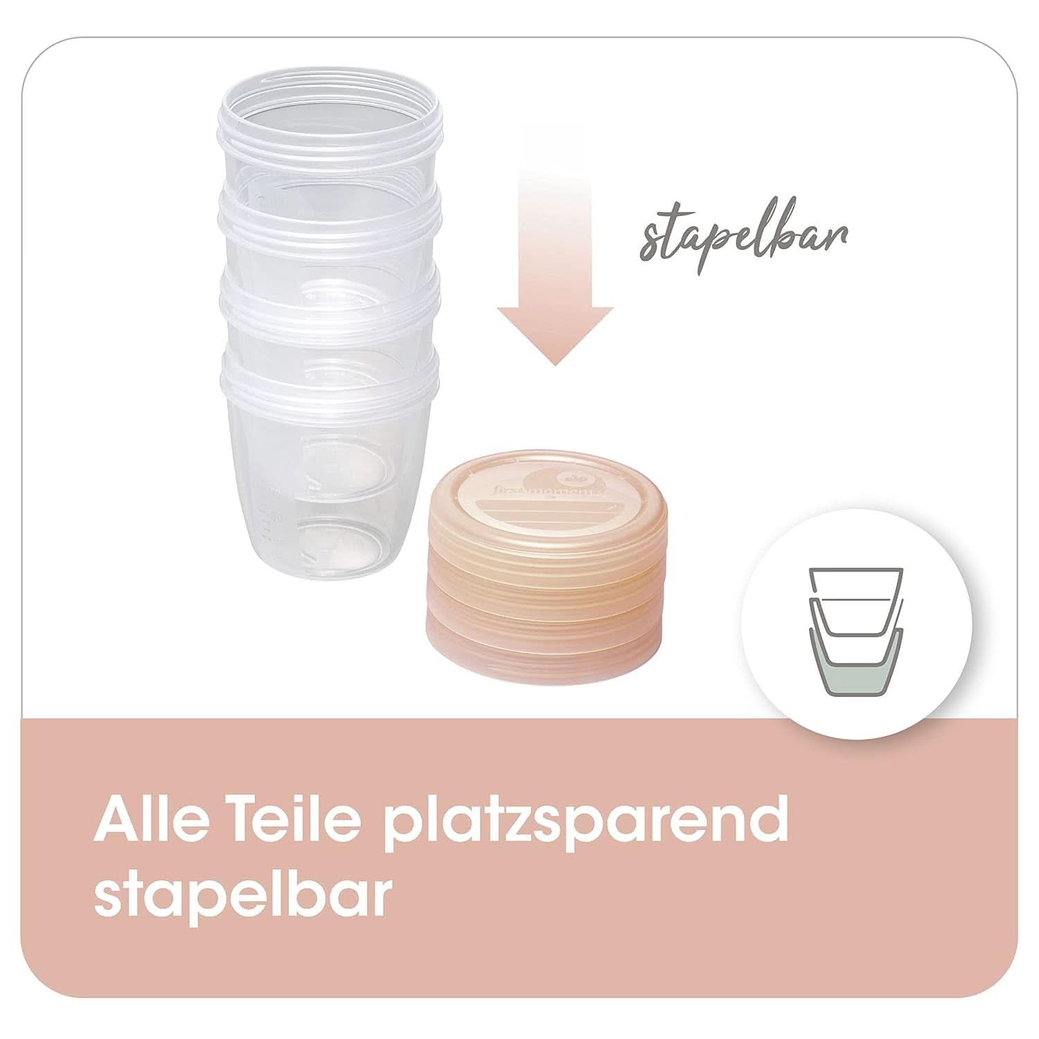 Modermælksbeholdere NIP First Moments 150 ml, 4 stk.: stabelbare og lækagesikre Tilbehør Mad og amning Bebe Naty Shop