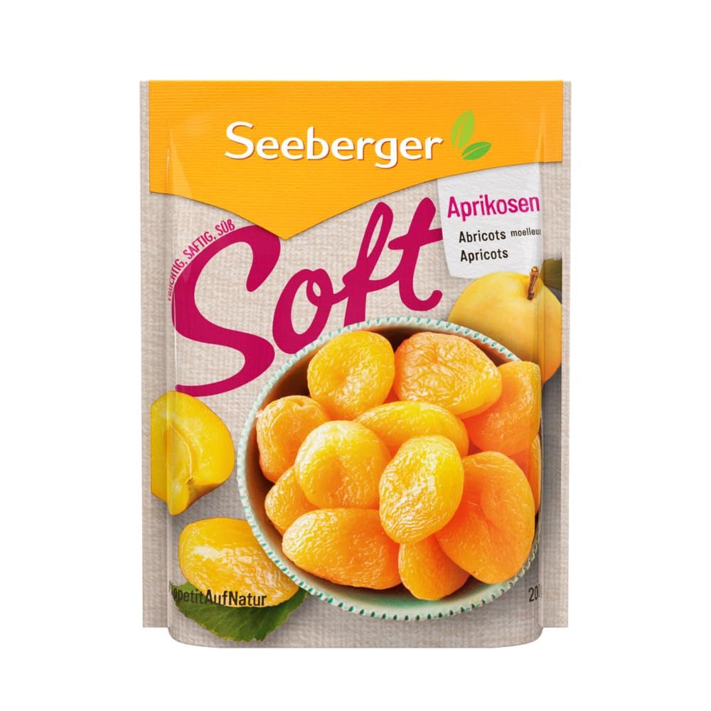 Seeberger bløde abrikoser: Lækkert bløde og saftige abrikoser - sød og fløjlsagtig konsistens - uden tilsat sukker - tørret - udstenede, veganske (1 x 200 g) Naty Shop Dehydrerede produkter 200G (1 pakke)